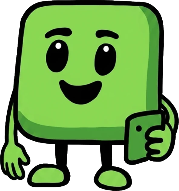 Maskot DynamicShorts drží telefon